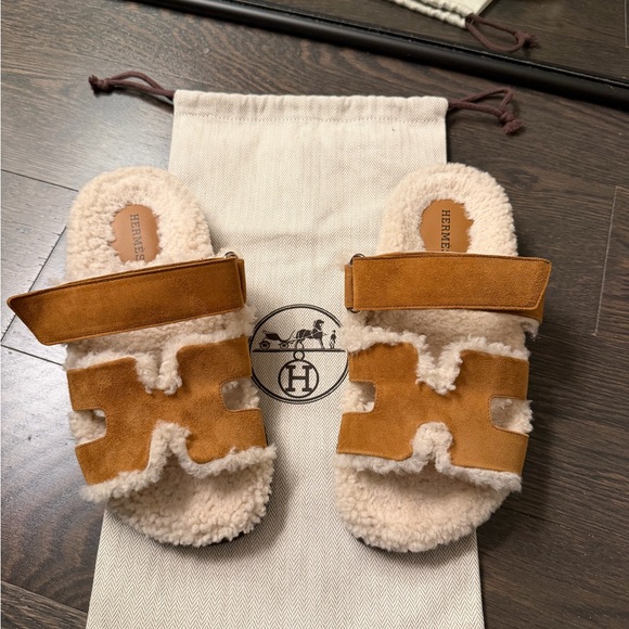 Hermes Suede Goatskin Woolskin Chypre Sandals 100% Authentic Naturel/écru - Picture 10 of 10